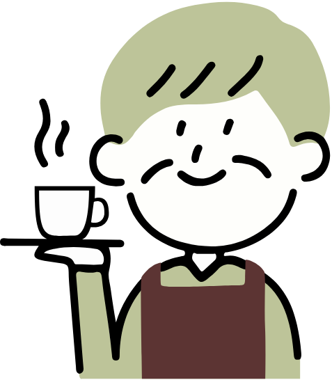 カップを手に微笑む事業者のイラスト
